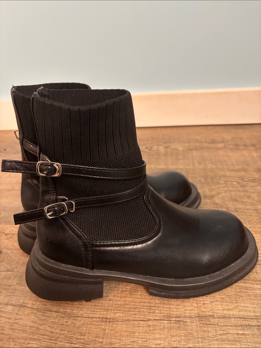 Black Ankle Boots with Knit Cuff